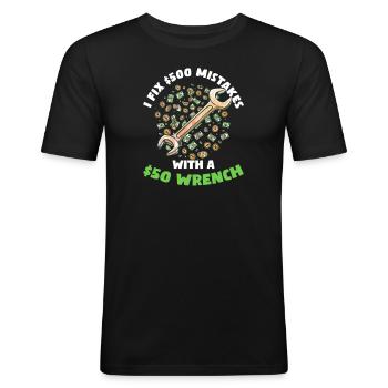 Automechaniker Ich behebe 500-Dollar-Fehler mit einem 50-Dollar-Schraubenschlüssel - Männer Slim Fit T-Shirt - Schwarz - Vorne - Nik (191cm)