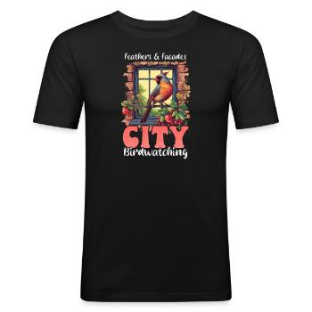 Observation Urbaine Des Oiseaux Plumes Façades Ville - T-shirt près du corps Homme - noir - Devant - Nik (191cm)