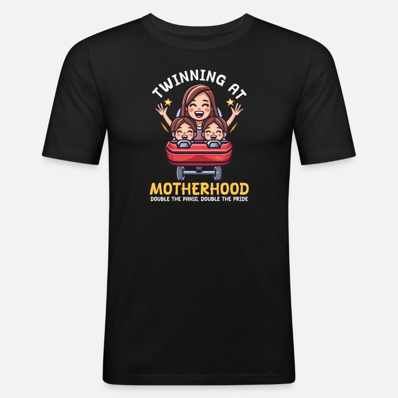 Zwillingsmutter: Doppelte Panik, doppelter Stolz - Männer Slim Fit T-Shirt - Schwarz