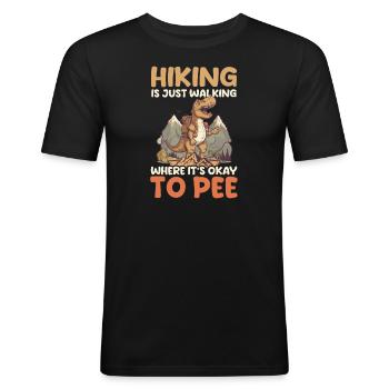 Funny Camping Hiking Walking Where It's Okay To Pe - Men's Slim Fit T-Shirt - black - Front - Nik (191cm)