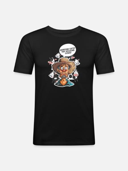 Mælkeproducent hyrde katte? Prøv at malke køer! - Herre Slim Fit T-Shirt - sort