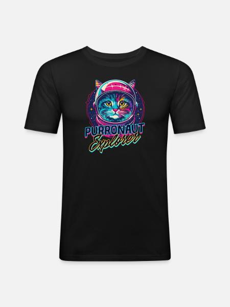 Cat Astronaut Purronaut Explorer - Men's Slim Fit T-Shirt - black