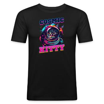 Chat astronaute Cosmic Kitty - T-shirt près du corps Homme - noir - Devant - Nik (191cm)