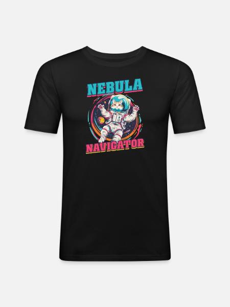 Cat Astronaut Nebula Navigator - Men's Slim Fit T-Shirt - black