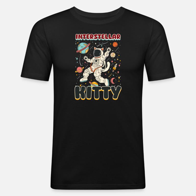 Katze Astronaut Interstellar Kitty - Männer Slim Fit T-Shirt - Schwarz