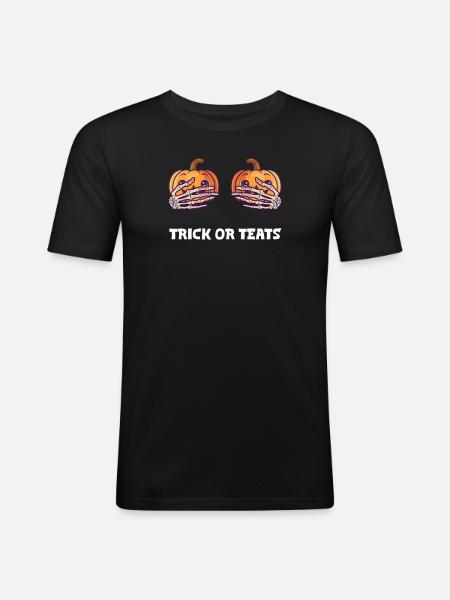 Halloween Brusttrick oder Zitzen - Männer Slim Fit T-Shirt - Schwarz