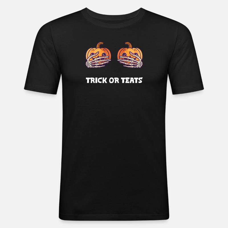 Halloween Brusttrick oder Zitzen - Männer Slim Fit T-Shirt - Schwarz