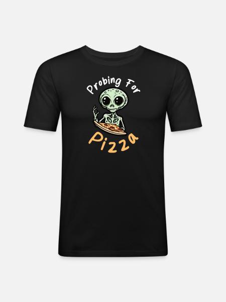 Bortførelse af rumvæsener undersøger pizza - Herre Slim Fit T-Shirt - sort