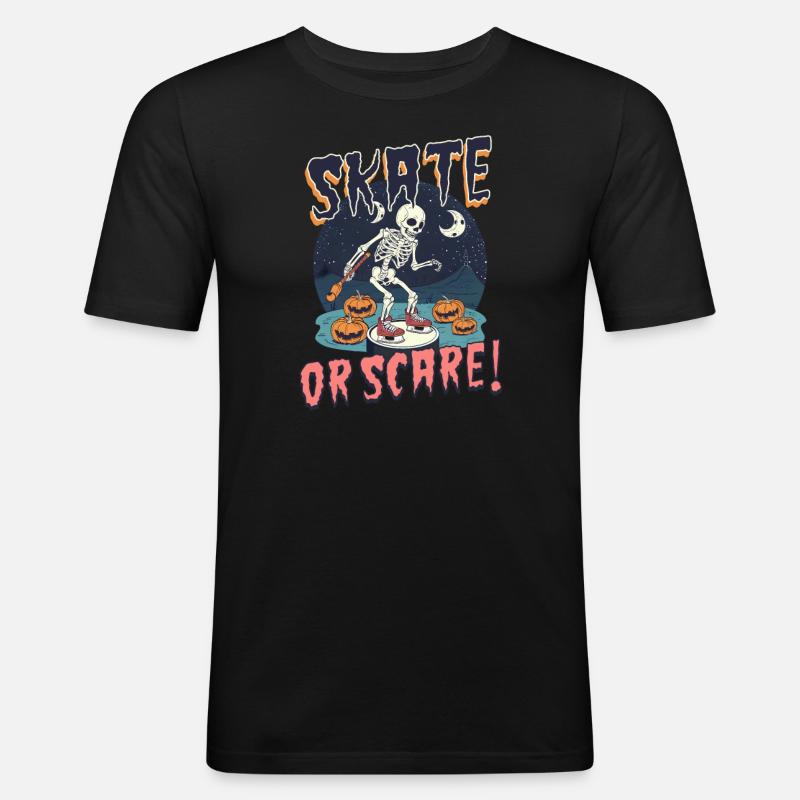 Halloween Eishockey Schlittschuh oder Schrecken! - Männer Slim Fit T-Shirt - Schwarz