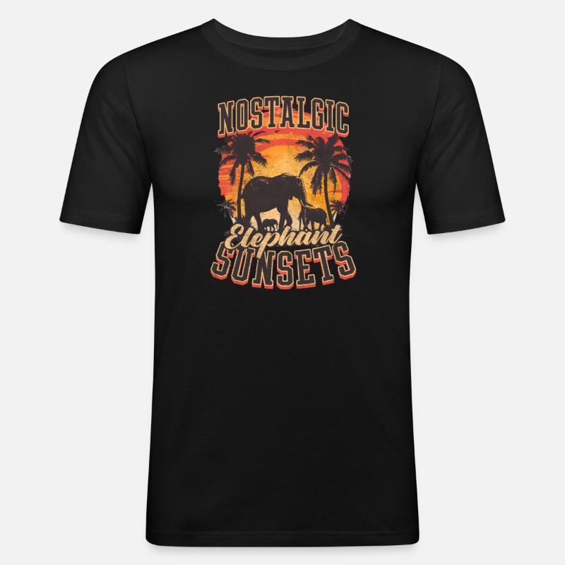 Elefant Nostalgisch Elefant Sonnenuntergänge - Männer Slim Fit T-Shirt - Schwarz
