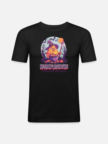 Halloween Chicken Resting Witch Face - Men's Slim Fit T-Shirt - black