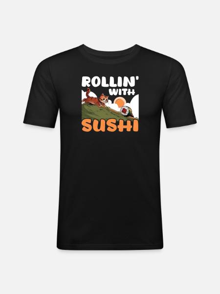 Sushi Roll Rollin' With Sushi - Men's Slim Fit T-Shirt - black