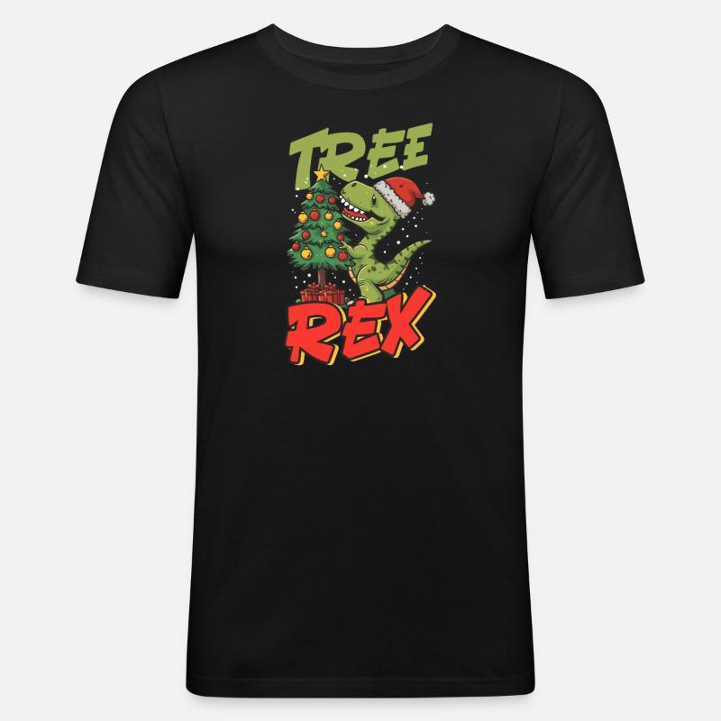 Dinosaurier Weihnachtsbaum Rex - Männer Slim Fit T-Shirt - Schwarz