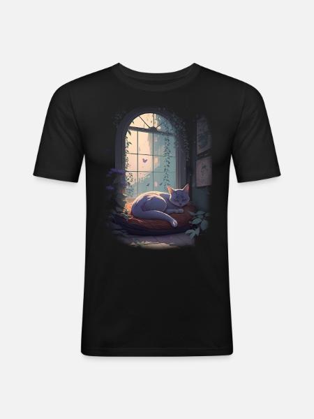 Sleeping Cat - Men's Slim Fit T-Shirt - black