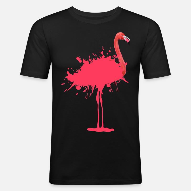 Flamingo - Farbklecks - Männer Slim Fit T-Shirt - Schwarz