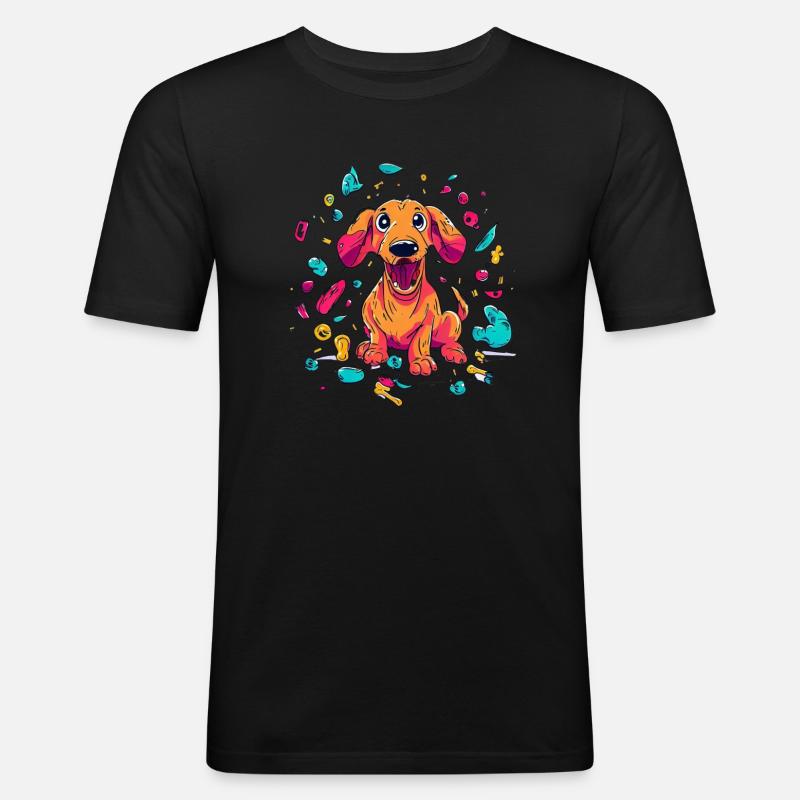 Méfait espiègle du chiot teckel - T-shirt près du corps Homme - noir