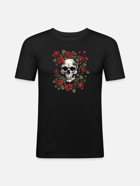 Rose Skull - Men's Slim Fit T-Shirt - black