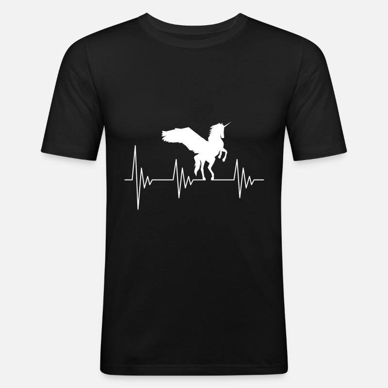 Einhorn Pferd EKG Herzfrequenz - T-shirt près du corps Homme - noir