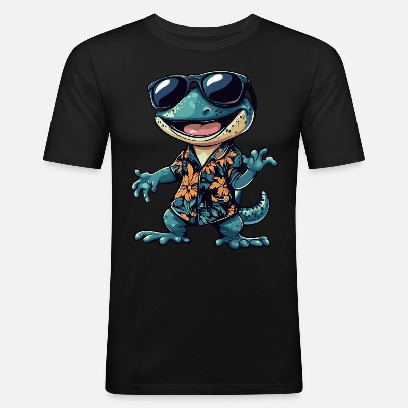 Echse Comic Lustig Sommer - Männer Slim Fit T-Shirt - Schwarz