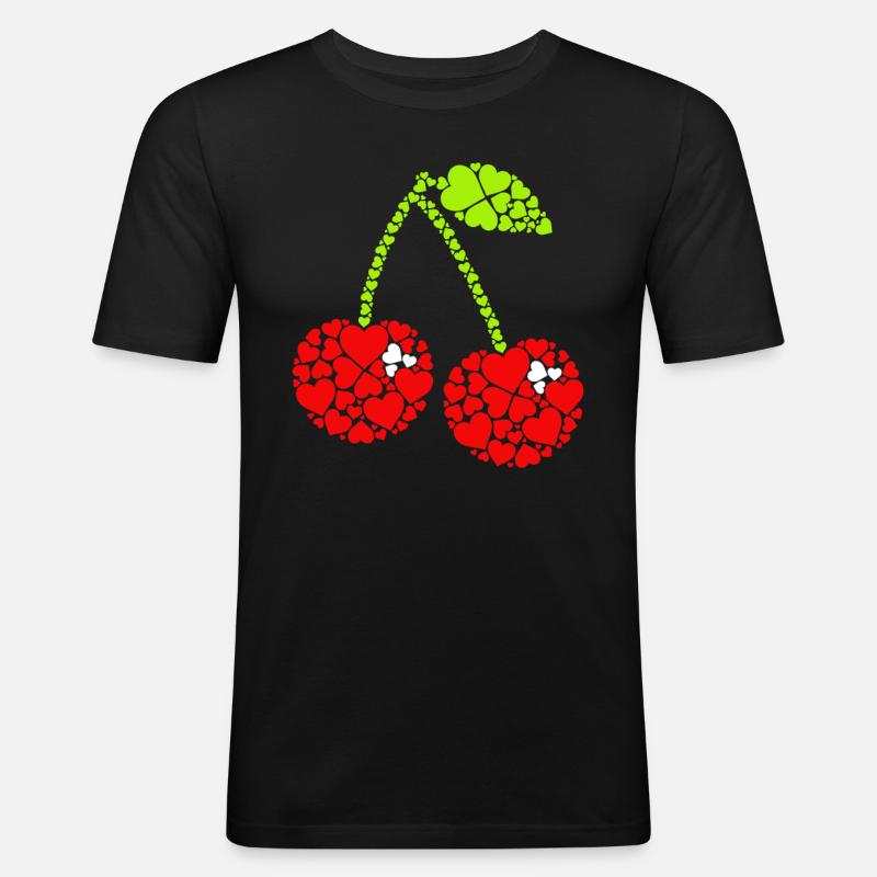 Kirsche Frucht Kirschen Cherry - Männer Slim Fit T-Shirt - Schwarz