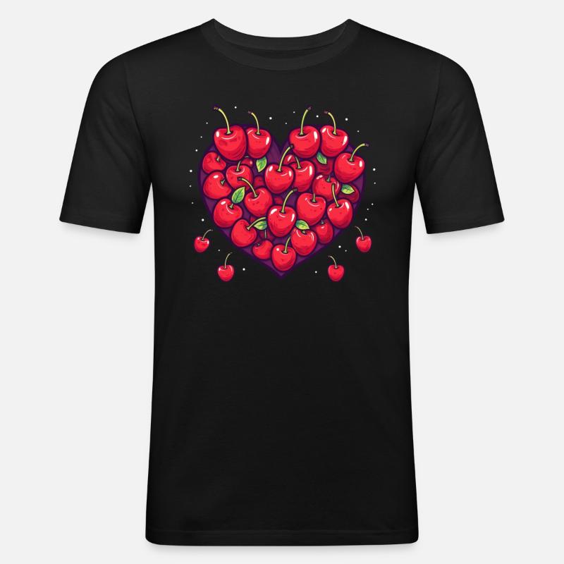 Kirsche Frucht Kirschen Cherry - Männer Slim Fit T-Shirt - Schwarz