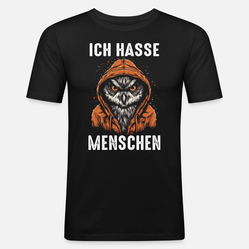 Nachteule Eule Eulen Vogel - Männer Slim Fit T-Shirt - Schwarz