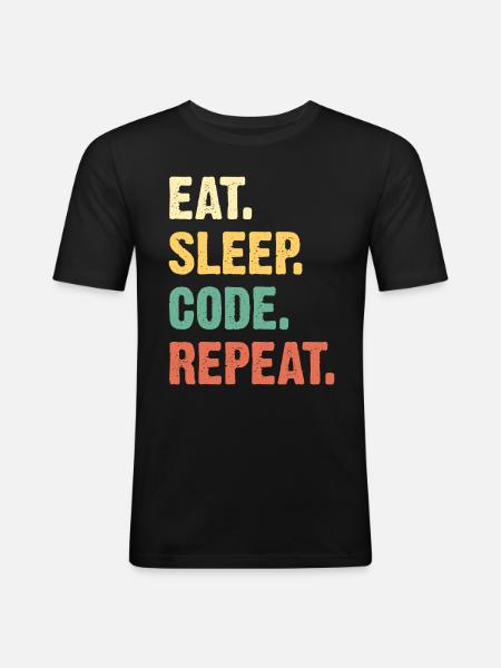 Eat Sleep Code Repeat - Männer Slim Fit T-Shirt - Schwarz