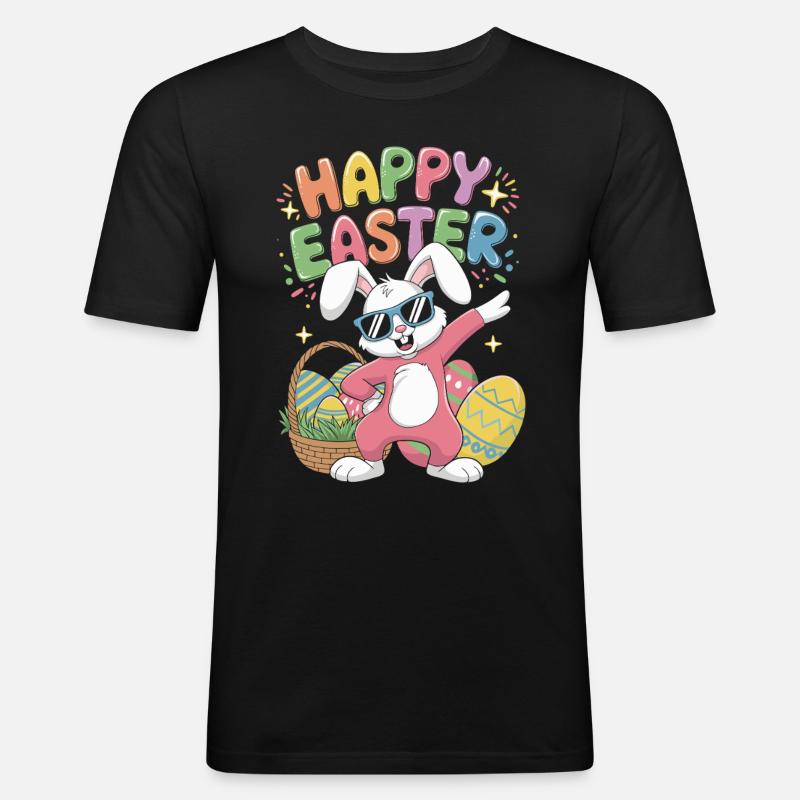 Dabbing Rabbit Happy Easter Day Eggs Dab Design - Herre Slim Fit T-Shirt - sort