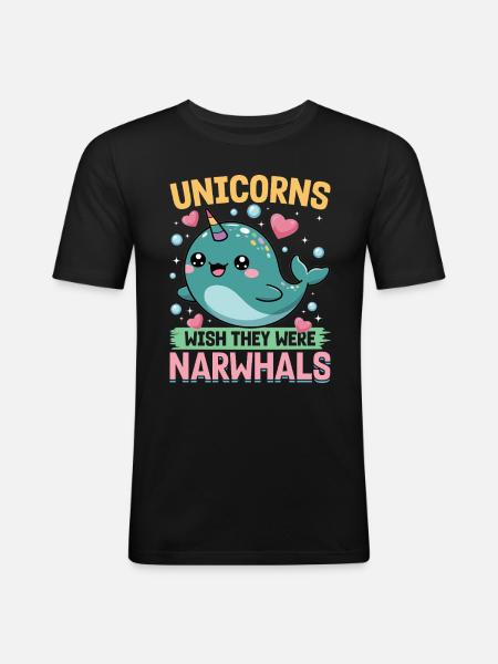 Narwhal Chibi Kawaii - Männer Slim Fit T-Shirt - Schwarz