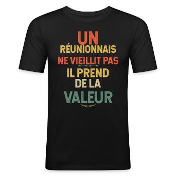 Un Réunionnais Ne Vieillit Pas Humour Homme 974 - T-shirt près du corps Homme - noir - Devant - Nik (191cm)