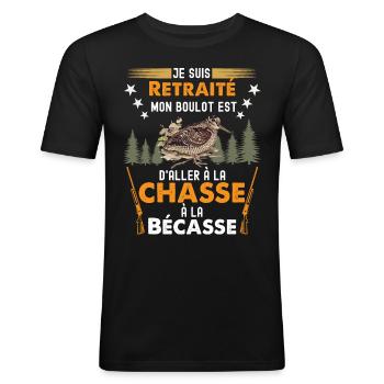 Retraité Chasseur de bécasse Humour Chasse Gibiers - T-shirt près du corps Homme - noir - Devant - Nik (191cm)