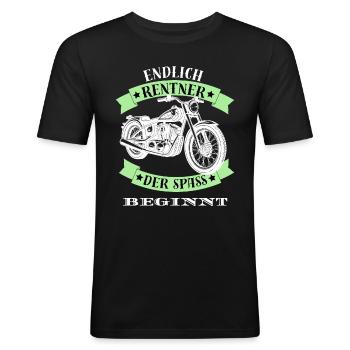 Rente Rentner Motorrad Ruhestand Biker Spaß lustig - Männer Slim Fit T-Shirt - Schwarz - Vorne - Nik (191cm)