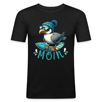 Hamburg Möwe Moin Norden Dialekt Hamburger lustig - Männer Slim Fit T-Shirt - Schwarz - Vorne - Nik (191cm)