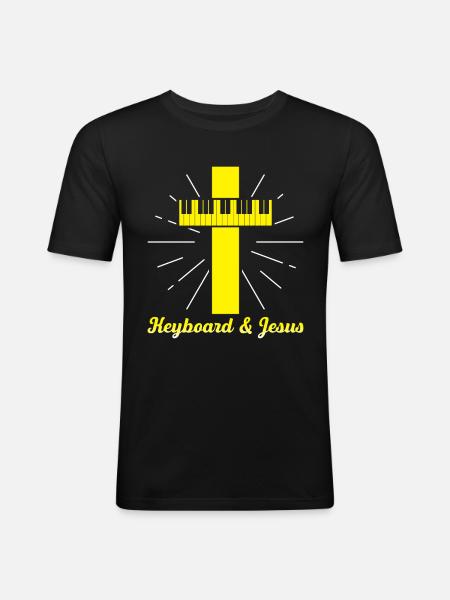 Keyboard & Jesus Gift - Men's Slim Fit T-Shirt - black