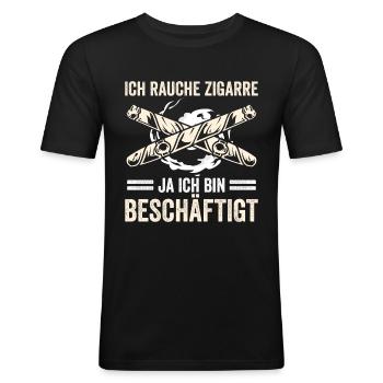 Zigarre Rauchen Für Zigarrenliebhaber Zigarrenrauc - Männer Slim Fit T-Shirt - Schwarz - Vorne - Nik (191cm)