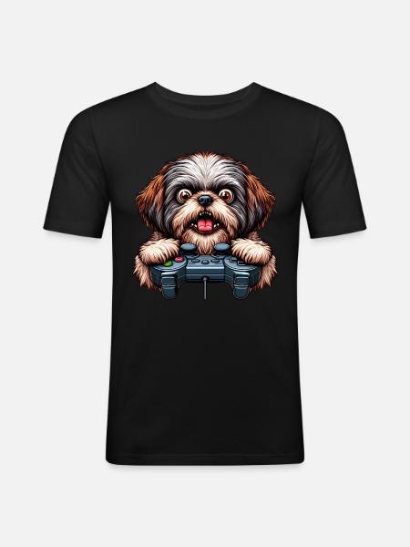 Dog gamers, Dog game freak shih tzu - Men's Slim Fit T-Shirt - black