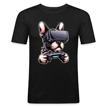 Hunde, Französische Bulldogge Videospiel VR-Brille - Männer Slim Fit T-Shirt - Schwarz - Vorne - Nik (191cm)