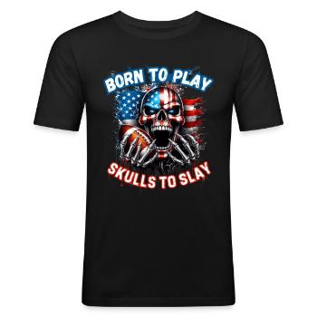 American Flag Skull Football Design - Men's Slim Fit T-Shirt - black - Front - Nik (191cm)