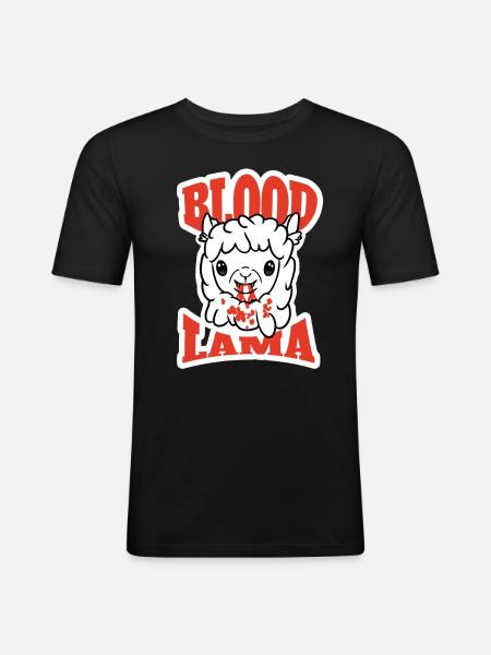 Halloween-Blut und Lama - Männer Slim Fit T-Shirt - Schwarz