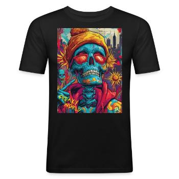 The Skull with Sunglasses - Skull, Totenkopf - Männer Slim Fit T-Shirt - Schwarz - Vorne - Nik (191cm)