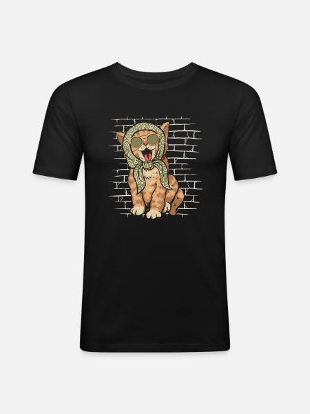 Cat Sunglasses Scarf - Men's Slim Fit T-Shirt - black