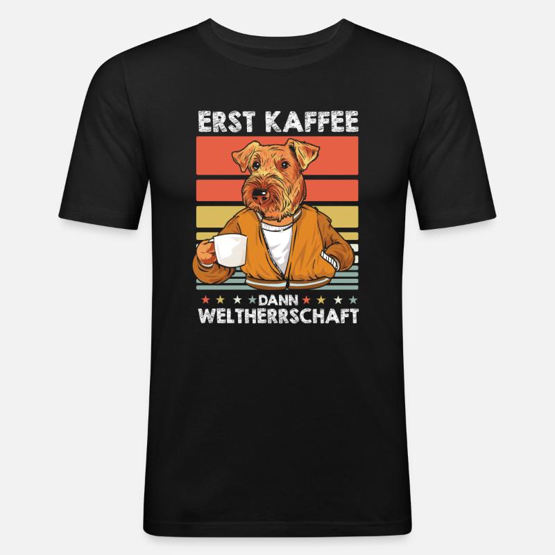 Airedale Terrier Kaffee - Männer Slim Fit T-Shirt - Schwarz