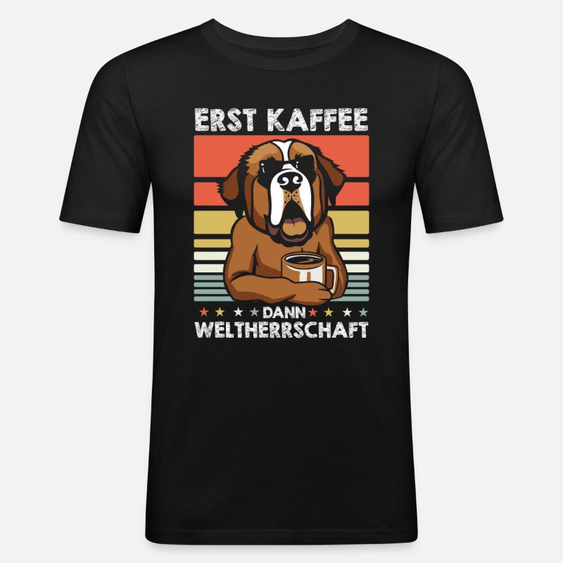 Bernhardiner Kaffee-Sonnenbrille - Männer Slim Fit T-Shirt - Schwarz