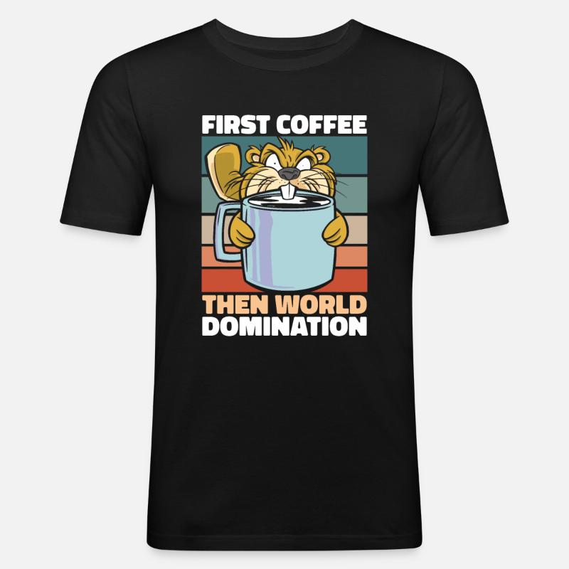 Biber Kaffee - Männer Slim Fit T-Shirt - Schwarz