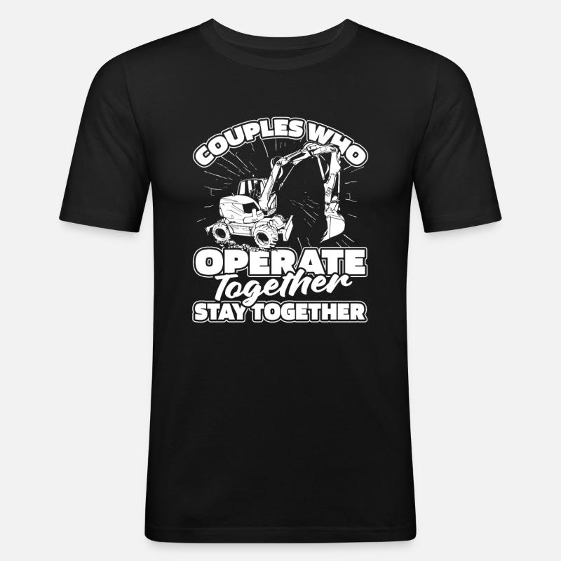 Baggerfahrer Paar - Männer Slim Fit T-Shirt - Schwarz