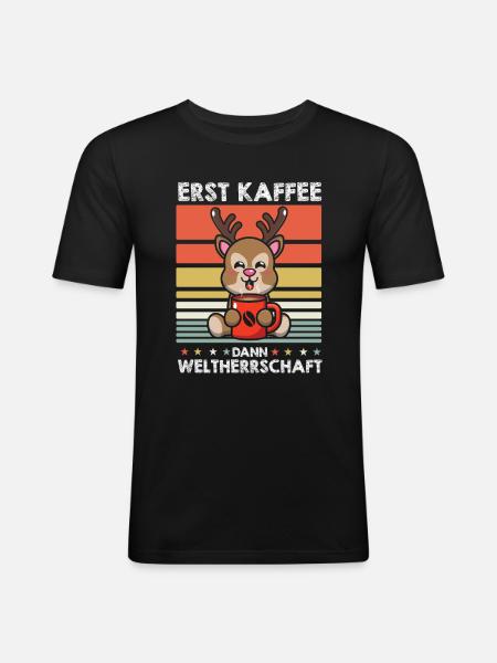 Hirsch Kaffee - Männer Slim Fit T-Shirt - Schwarz