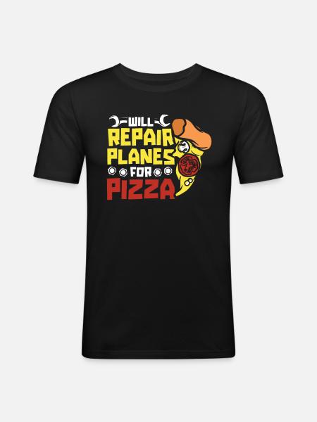 Flugzeug Mechaniker Pizza - Männer Slim Fit T-Shirt - Schwarz