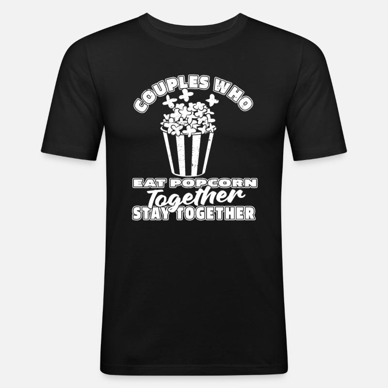 Popcorn Paar - Männer Slim Fit T-Shirt - Schwarz
