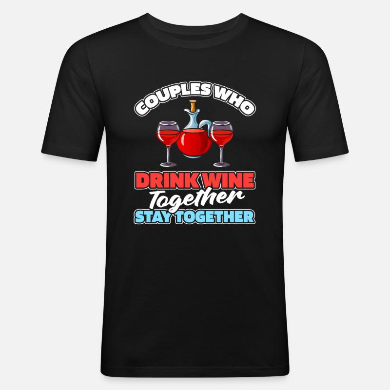Wein Winzer Paar - Männer Slim Fit T-Shirt - Schwarz
