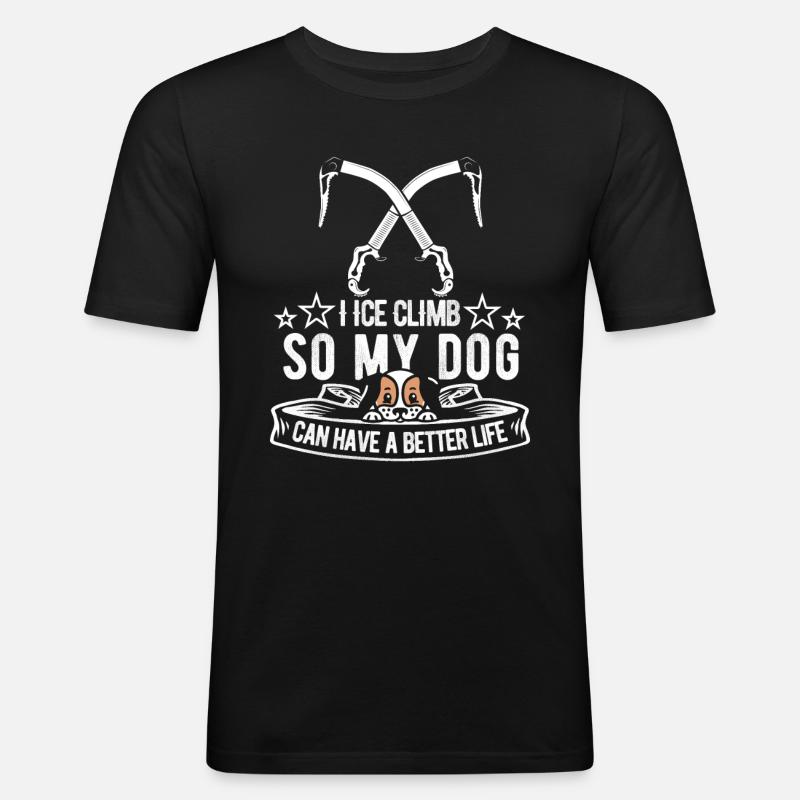 Eisklettern Hund - Männer Slim Fit T-Shirt - Schwarz